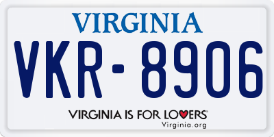 VA license plate VKR8906