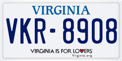 VA license plate VKR8908