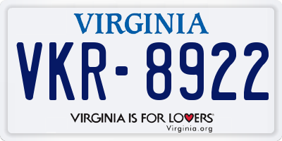 VA license plate VKR8922