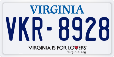 VA license plate VKR8928