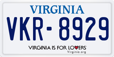 VA license plate VKR8929
