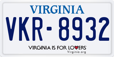 VA license plate VKR8932