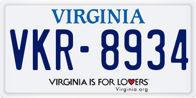 VA license plate VKR8934