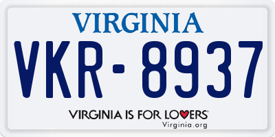 VA license plate VKR8937