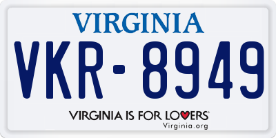 VA license plate VKR8949