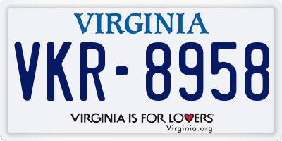 VA license plate VKR8958