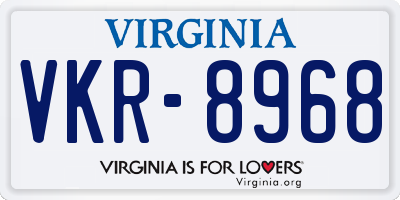 VA license plate VKR8968