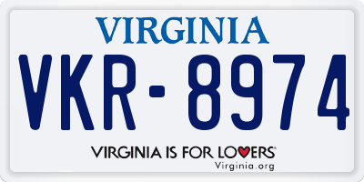VA license plate VKR8974