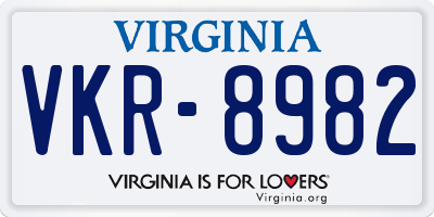 VA license plate VKR8982