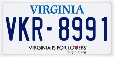 VA license plate VKR8991