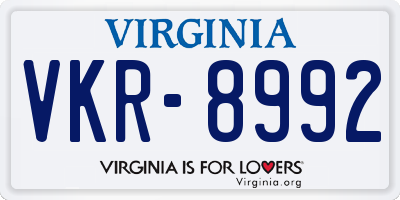 VA license plate VKR8992