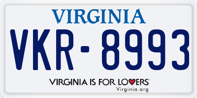 VA license plate VKR8993