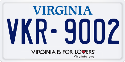 VA license plate VKR9002