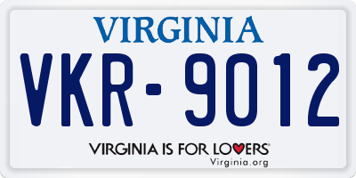 VA license plate VKR9012