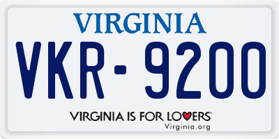 VA license plate VKR9200