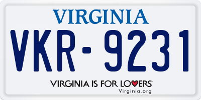 VA license plate VKR9231