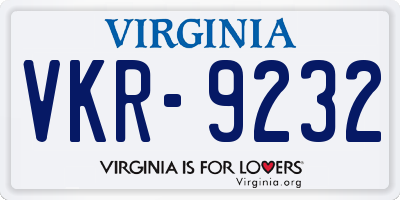 VA license plate VKR9232