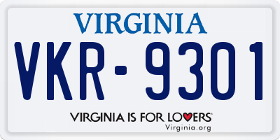 VA license plate VKR9301