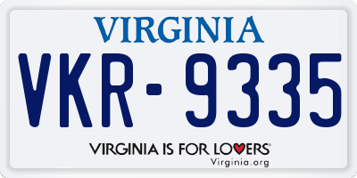 VA license plate VKR9335