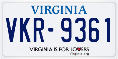 VA license plate VKR9361