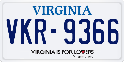 VA license plate VKR9366