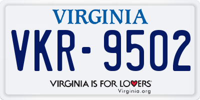 VA license plate VKR9502