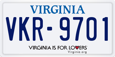 VA license plate VKR9701