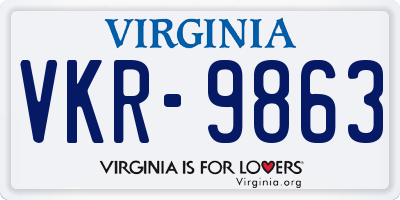 VA license plate VKR9863
