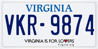 VA license plate VKR9874