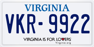 VA license plate VKR9922