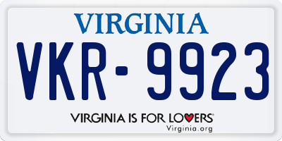 VA license plate VKR9923