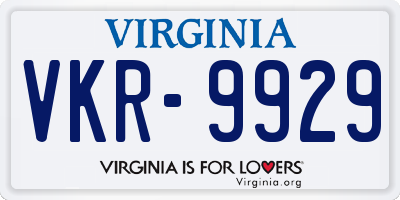 VA license plate VKR9929