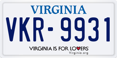 VA license plate VKR9931