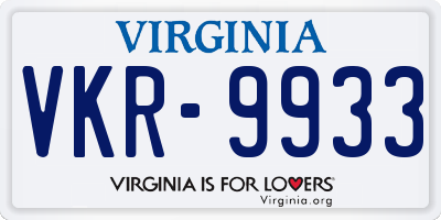 VA license plate VKR9933