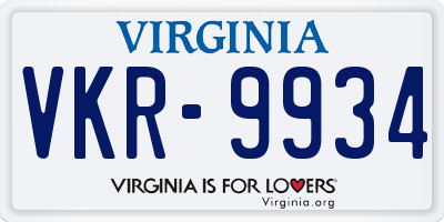 VA license plate VKR9934