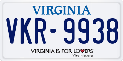 VA license plate VKR9938