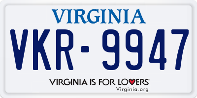 VA license plate VKR9947