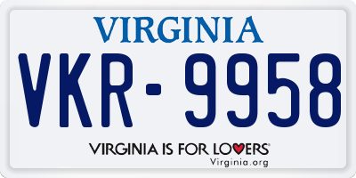 VA license plate VKR9958