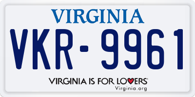 VA license plate VKR9961