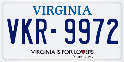 VA license plate VKR9972