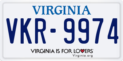 VA license plate VKR9974