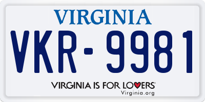 VA license plate VKR9981