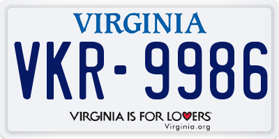 VA license plate VKR9986