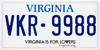 VA license plate VKR9988