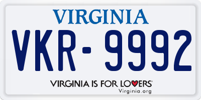 VA license plate VKR9992