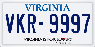 VA license plate VKR9997