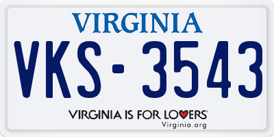 VA license plate VKS3543
