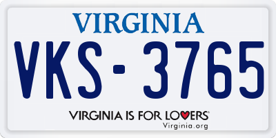 VA license plate VKS3765