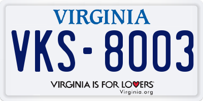 VA license plate VKS8003