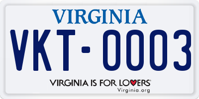 VA license plate VKT0003